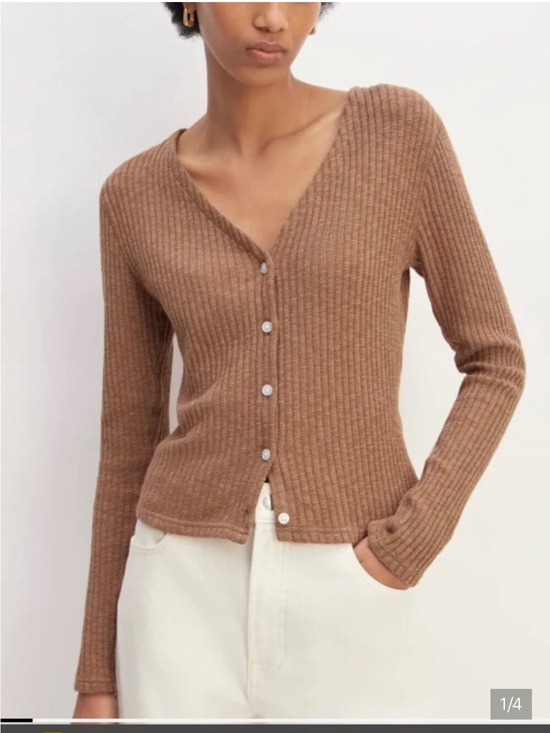Everlane Sweaters - Everlane Ribbed V-Neck Button Cardigan — Brown Caron Brown M